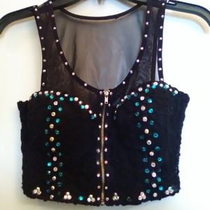 Sleeveless Iridescent Jeweled Bustier